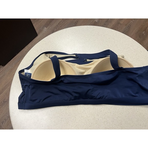 SWIM365 Plus Size 30 Navy Padded Support Cross Back Swim Bikini Top Cruise Beach - Picture 2 of 4